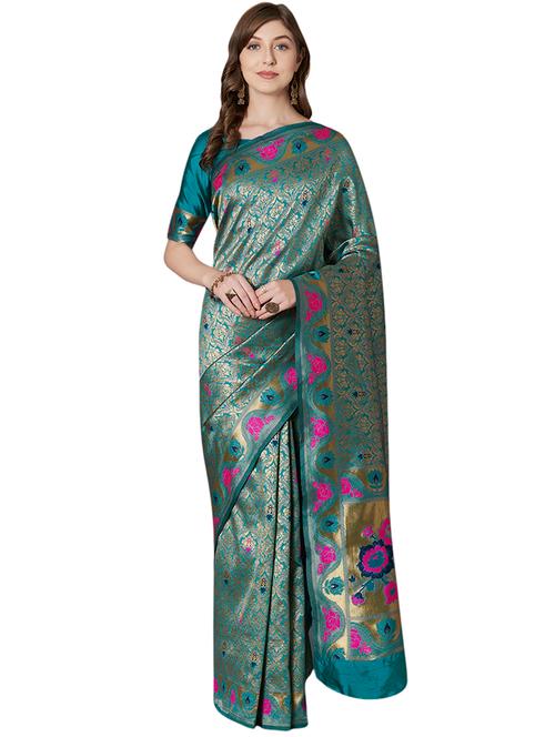 floral banarasi saree with blouse - 16734269 - Very Small Image - 1