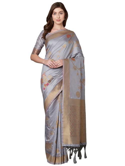 floral banarasi saree with blouse - 16734275 - Very Small Image - 1