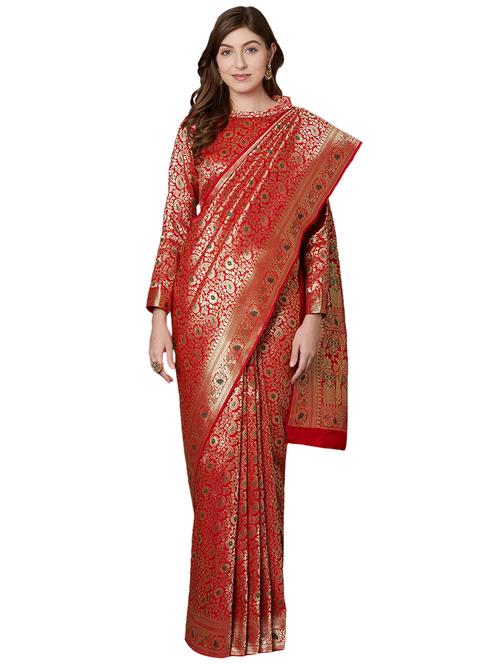 floral banarasi saree with blouse - 16734278 - Very Small Image - 1