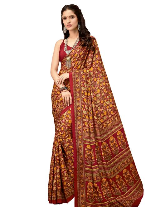floral printed saree with blouse - 16734832 - Very Small Image - 1