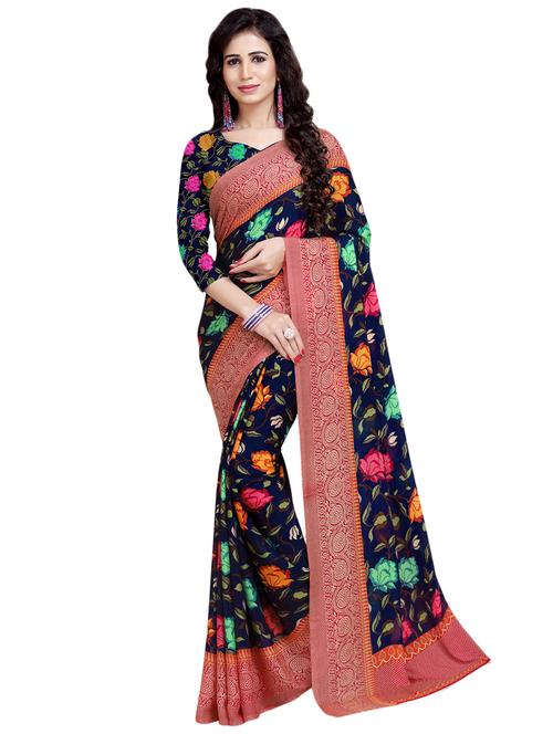 floral printed saree with blouse - 16734894 - Very Small Image - 1