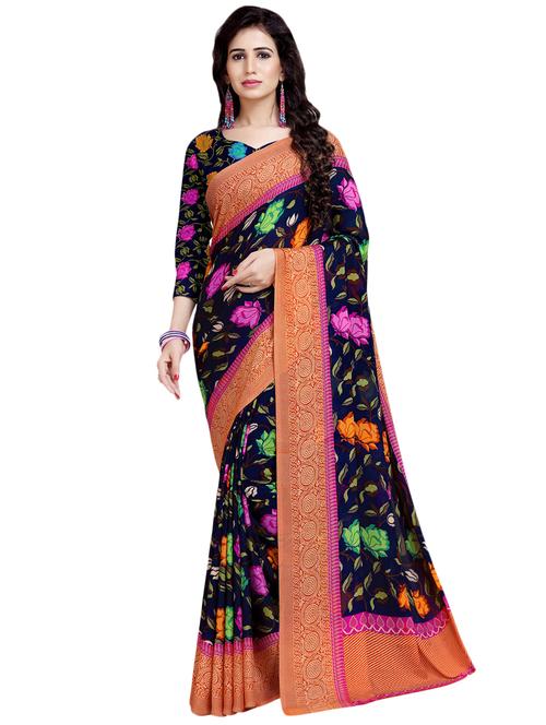 floral printed saree with blouse - 16734899 - Very Small Image - 1