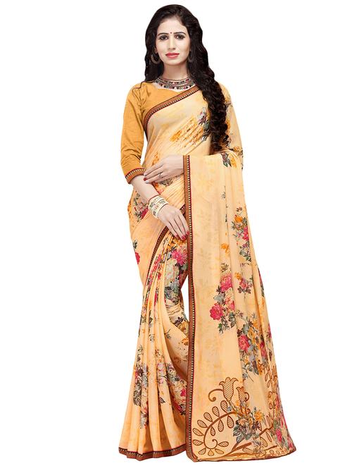 floral printed saree with blouse - 16734906 - Very Small Image - 1