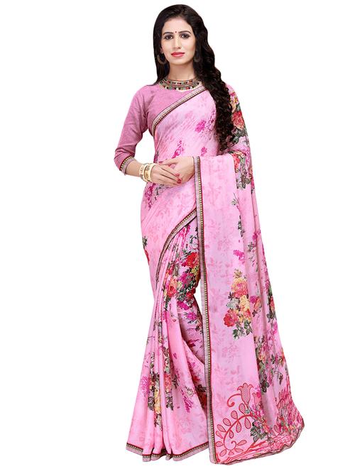 floral printed saree with blouse - 16734907 - Very Small Image - 1