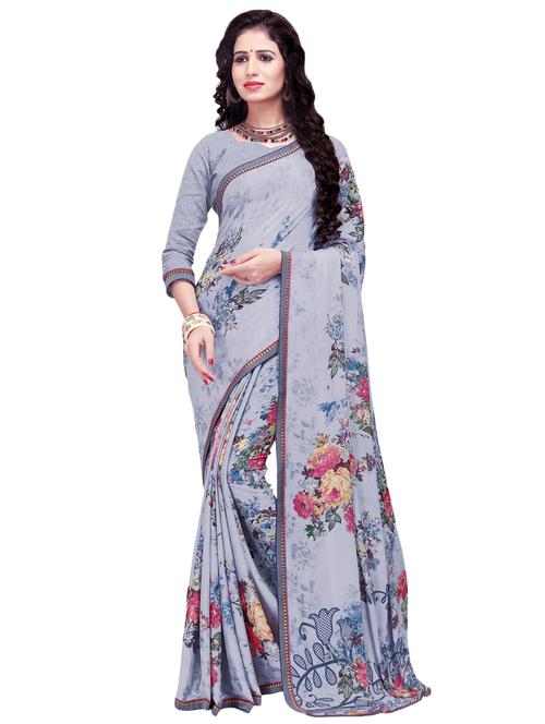floral printed saree with blouse - 16734910 - Very Small Image - 1
