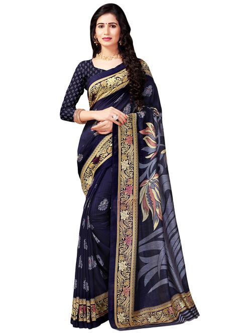 ethnic motif printed saree with blouse - 16734917 - Very Small Image - 1