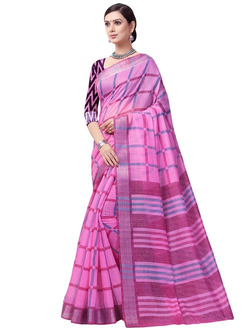 checkered printed saree with blouse - 16734929 - Very Small Image - 1