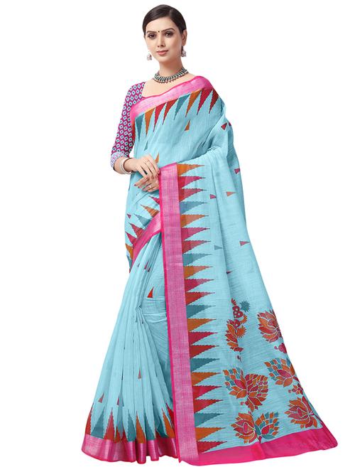ethnic motif printed saree with blouse - 16734930 - Very Small Image - 1