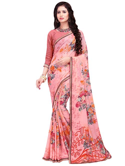 floral printed saree with blouse - 16734951 - Very Small Image - 1