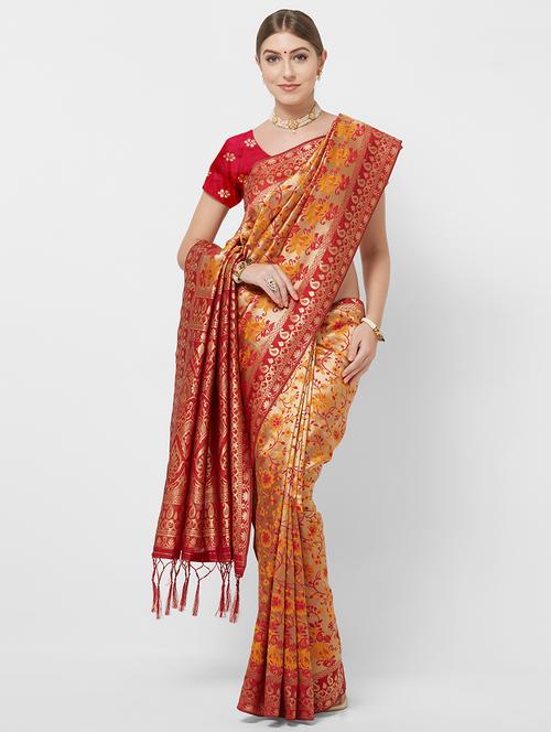 floral woven saree with blouse - 16735005 - Very Small Image - 1