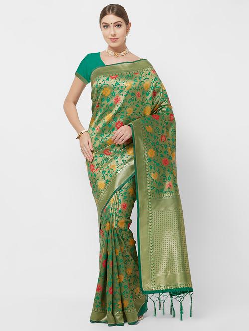 floral woven saree with blouse - 16735007 - Very Small Image - 1