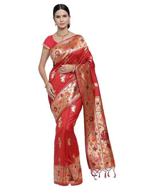 floral woven saree with blouse - 16735015 - Very Small Image - 1