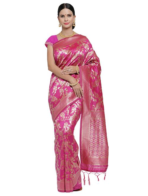 floral woven saree with blouse - 16735019 - Very Small Image - 1