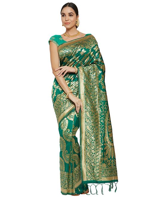 floral woven saree with blouse - 16735020 - Very Small Image - 1
