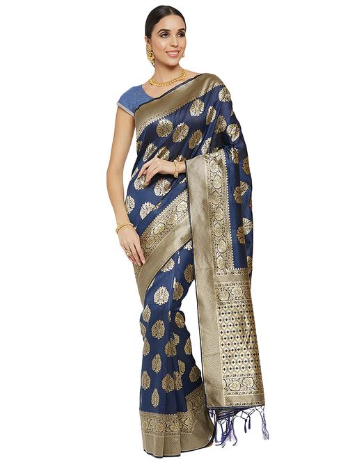 ethnic motif woven saree with blouse - 16735023 - Very Small Image - 1