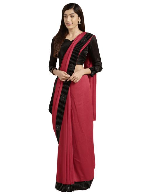 solid bordered saree with blouse - 16735082 - Very Small Image - 1