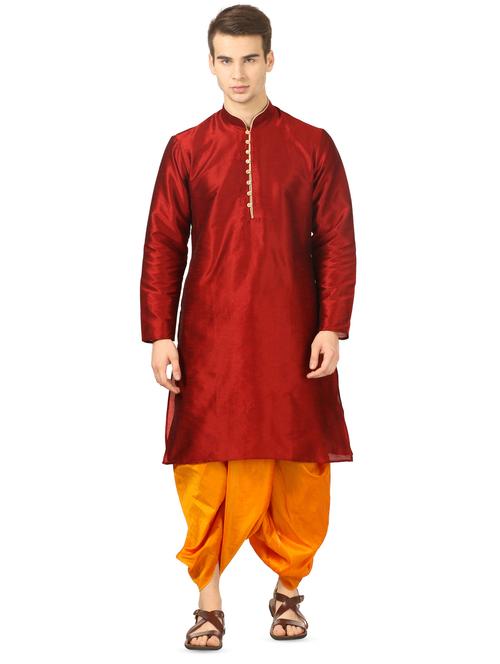 red solid dhoti kurta set - 16735434 - Very Small Image - 1