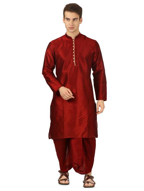 red solid dhoti kurta set - 16735435 - Very Small Image - 1