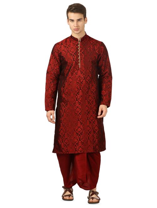 red pure silk brocade dhoti kurta set - 16735438 - Very Small Image - 1