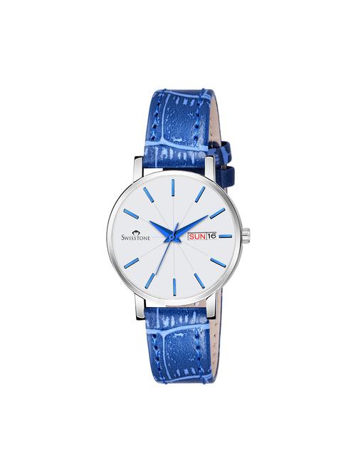 swisstone l815buwht-blu blue leather strap wrist watch for women - 16736166 - Very Small Image - 1