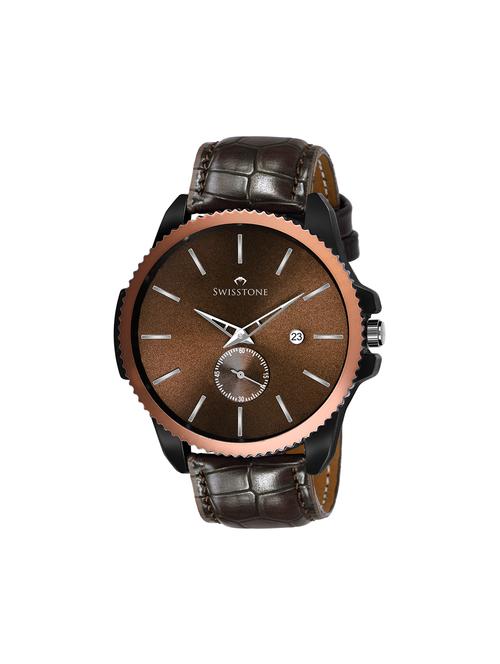 swisstone sw465-brwn brown leather strap analog wrist watch for men - 16736192 - Very Small Image - 1