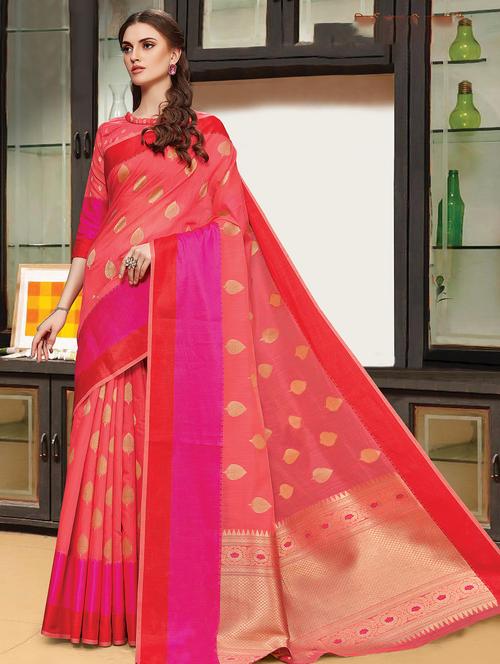 women's self design peach colored saree with blouse - 16736379 - Very Small Image - 1