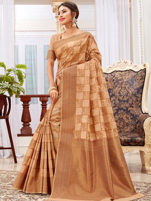 checkered woven saree with blouse - 16736428 - Very Small Image - 1