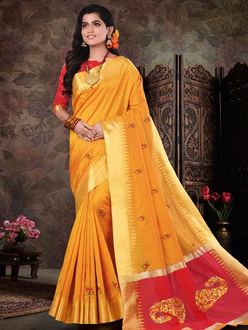 embroidered bordered saree with blouse - 16736478 - Very Small Image - 1