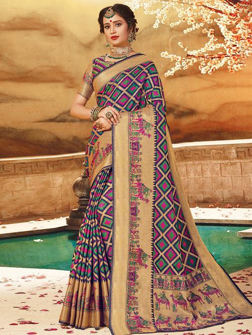 beige silk woven saree with blouse - 16736589 - Very Small Image - 1