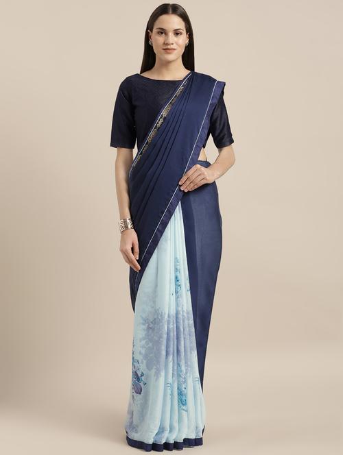 floral half and half saree with blouse - 16737255 - Very Small Image - 1