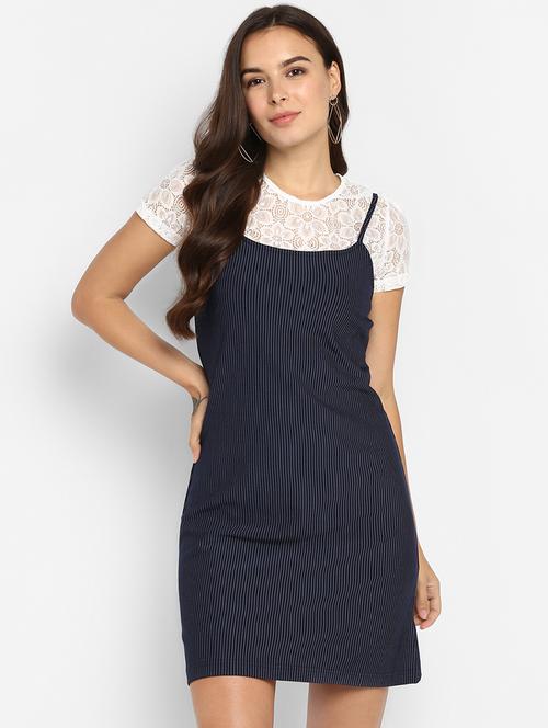 floral laced striped sheath dress - 16737274 - Very Small Image - 1