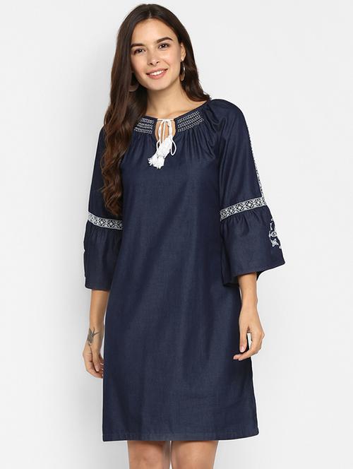 tassel tie up contrast embroidered sheath dress - 16737278 - Very Small Image - 1