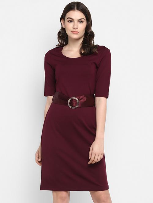 round neck buckle detail sheath dress - 16737289 - Very Small Image - 1