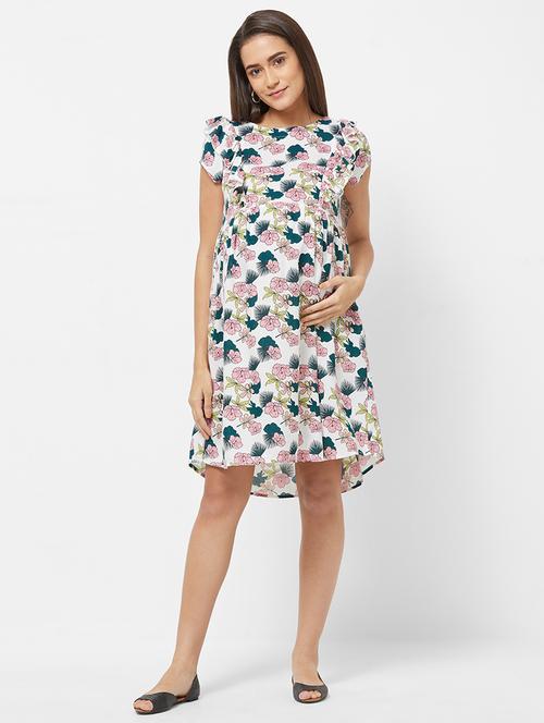 round neck floral maternity wear dress - 16737346 - Very Small Image - 1