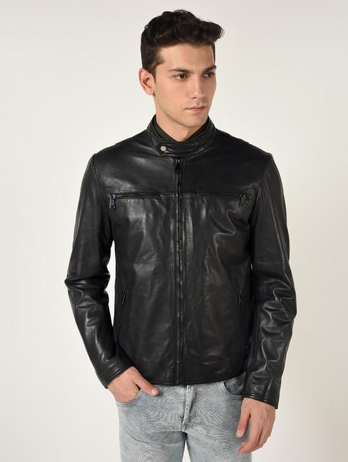 black solid 100% lamb leather jacket - 16737513 - Very Small Image - 1