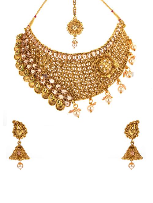 gold metal necklaces and earring - 16738040 - Very Small Image - 1
