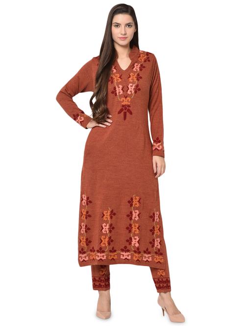 embroidered woolen kurta pant set - 16738280 - Very Small Image - 1