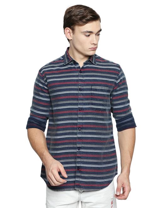 blue striped casual shirt - 16738391 - Very Small Image - 1