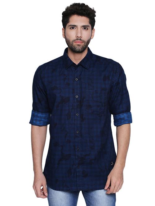 navy blue checkered casual shirt - 16738414 - Very Small Image - 1