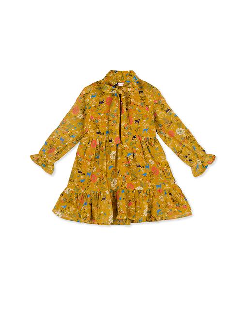 yellow polyester floral frock - 16738505 - Very Small Image - 1