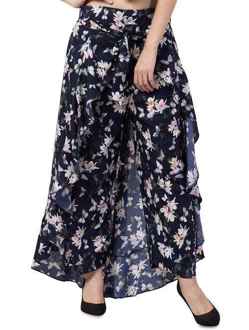 tie front ruffle detail floral palazzo - 16738691 - Very Small Image - 1