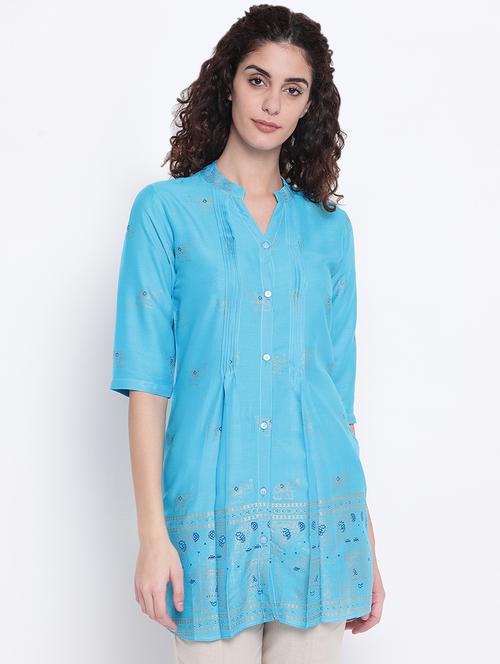 mandarin neck button up tunic - 16740139 - Very Small Image - 1