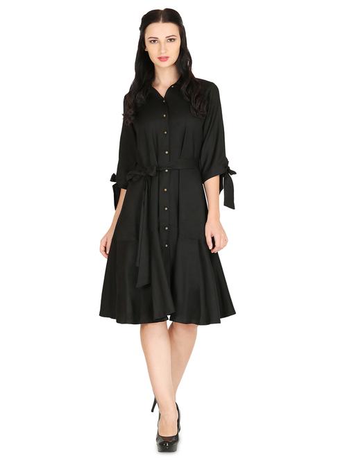tie knot button up a-line dress - 16740273 - Very Small Image - 1