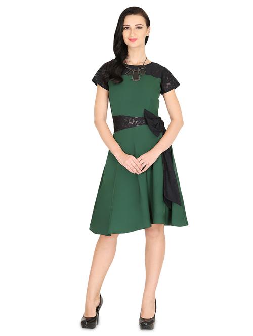 contrast floral lace bow detail skater dress - 16740280 - Very Small Image - 1