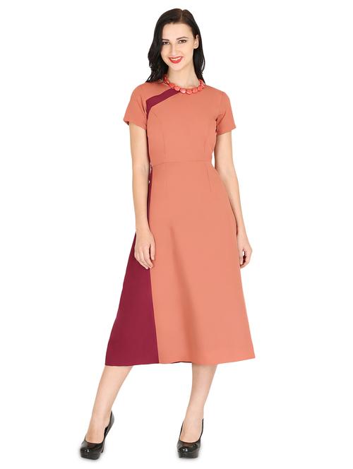 crew neck color block a-line dress - 16740282 - Very Small Image - 1