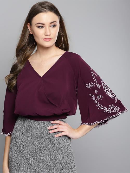 embroidered bell sleeved blouson top - 16740466 - Very Small Image - 1