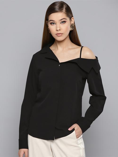 concealed placket asymmetric neck top - 16740483 - Very Small Image - 1