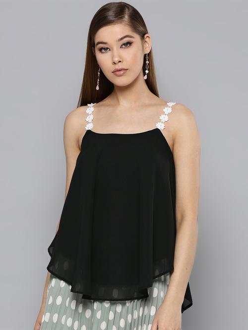 contrast embellished lace layered top - 16740495 - Very Small Image - 1