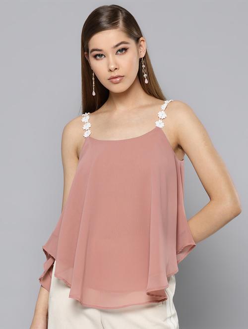 contrast embellished lace layered top - 16740496 - Very Small Image - 1