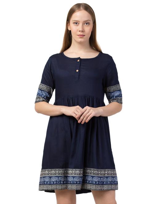 round neck gathered a-line dress - 16740757 - Very Small Image - 1
